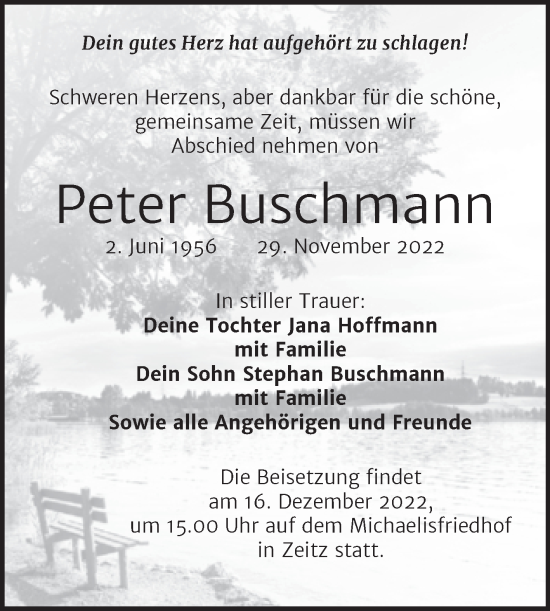 Traueranzeige von Peter Buschmann von Trauerkombi Zeitz