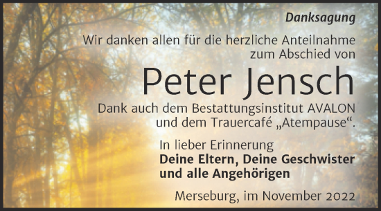 Traueranzeige von Peter Jensch von Trauerkombi Merseburg