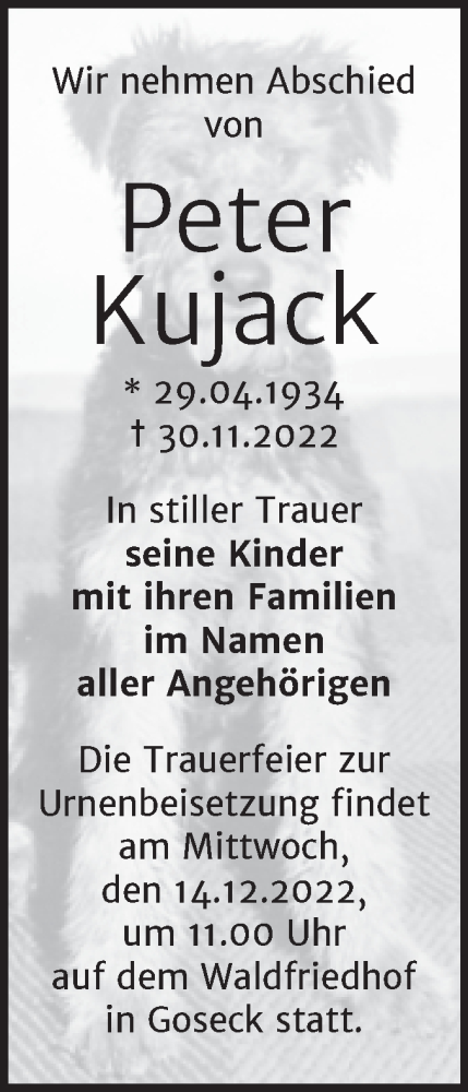  Traueranzeige für Peter Kujack vom 10.12.2022 aus Trauerkombi Weißenfels