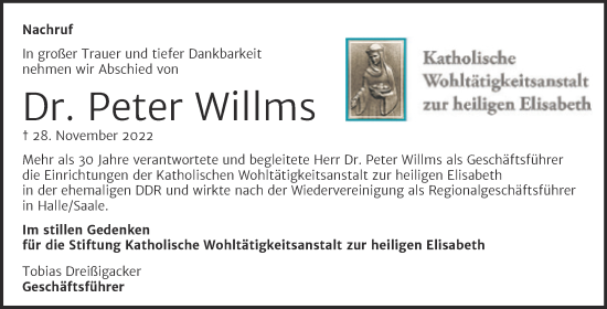 Traueranzeige von Peter Willms von Mitteldeutsche Zeitung Halle/Saalkreis