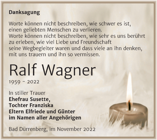 Traueranzeige von Ralf Wagner von Trauerkombi Merseburg