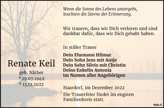 Traueranzeige von Renate Keil von Trauerkombi Zeitz