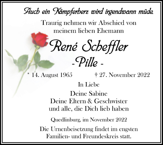 Traueranzeige von Rene Scheffler von Trauerkombi Quedlinburg