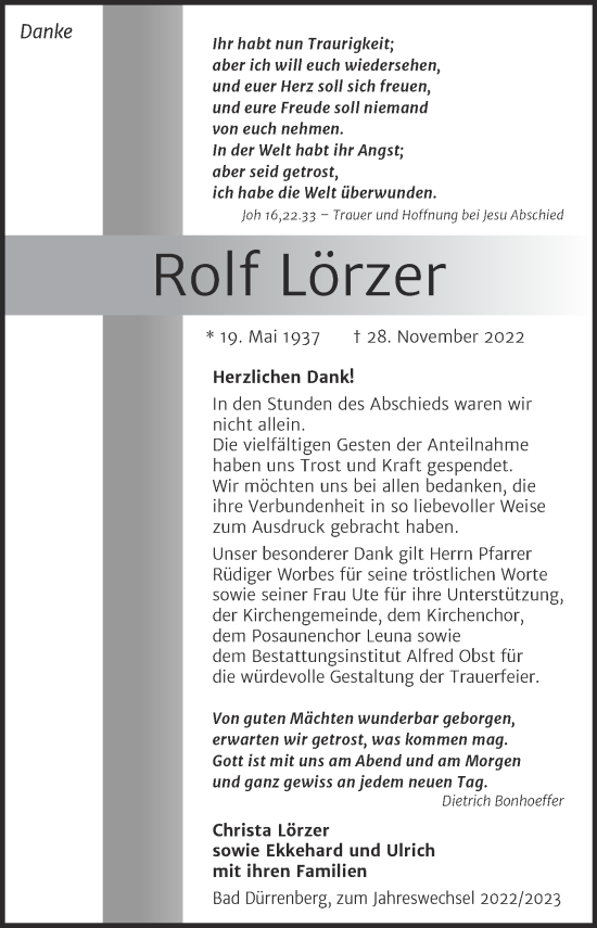 Traueranzeige von Rolf Lörzer von Mitteldeutsche Zeitung Merseburg/Querfurt