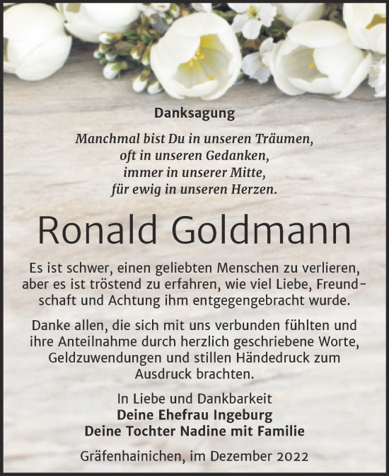 Traueranzeige von Ronald Goldmann von Trauerkombi Wittenberg