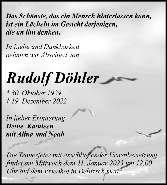 Traueranzeige von Rudolf Döhler von Mitteldeutsche Zeitung Bitterfeld