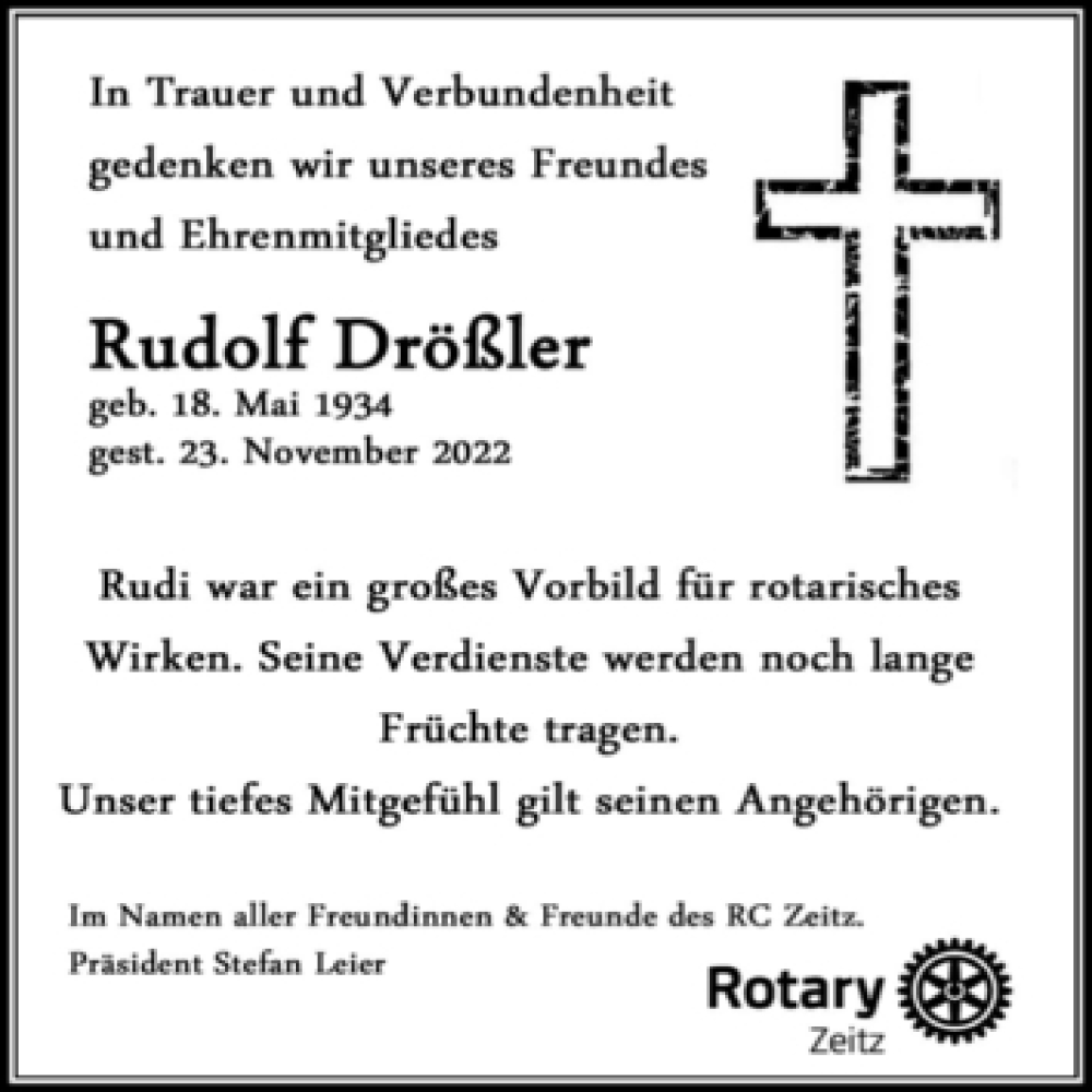  Traueranzeige für Rudolf Drößler vom 02.12.2022 aus Mitteldeutsche Zeitung Zeitz