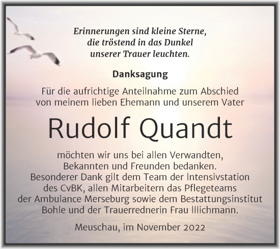 Traueranzeige von Rudolf Quandt von Trauerkombi Merseburg