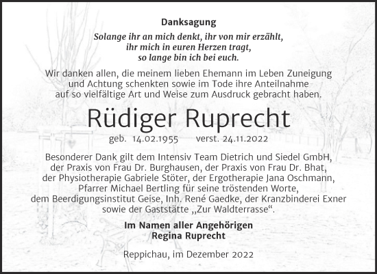 Traueranzeige von Rüdiger Ruprecht von Trauerkombi Köthen