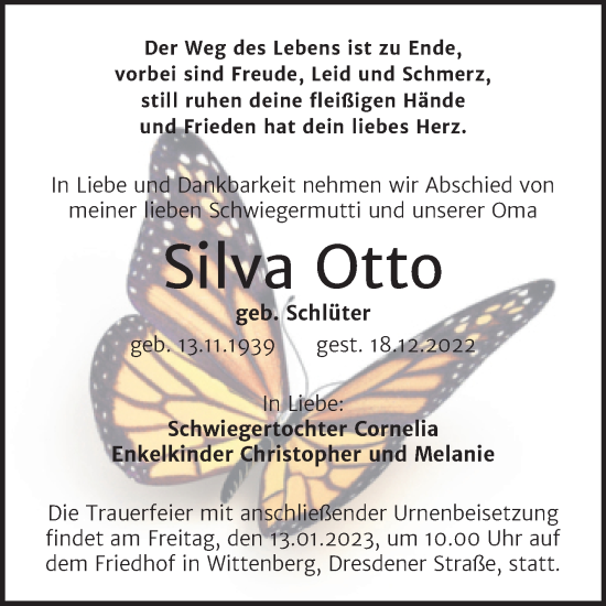 Traueranzeige von Silva Otto von Trauerkombi Wittenberg