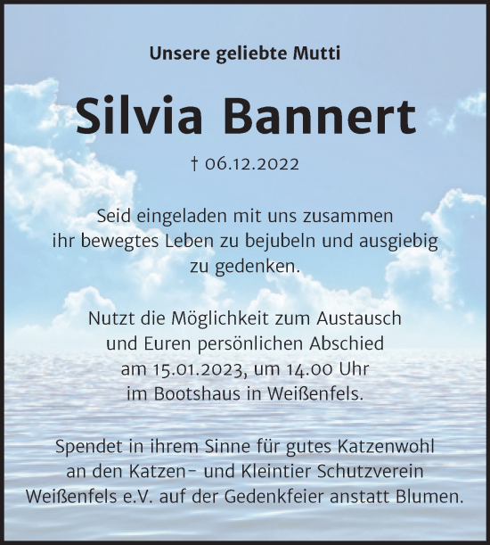 Traueranzeige von Silvia Bannert von Trauerkombi Weißenfels