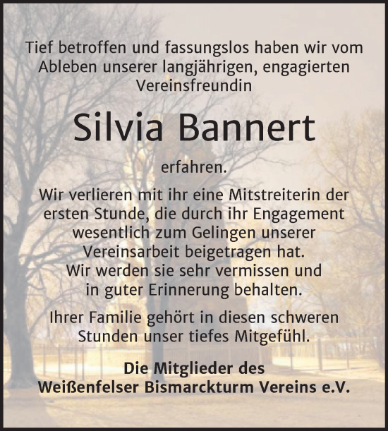 Traueranzeige von Silvia Bannert von Trauerkombi Weißenfels