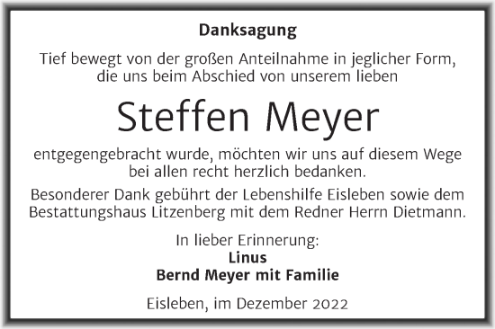 Traueranzeige von Steffen Meyer von Trauerkombi Mansfelder Land