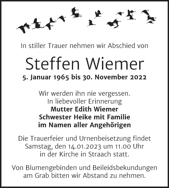Traueranzeige von Steffen Wiemer von Trauerkombi Wittenberg