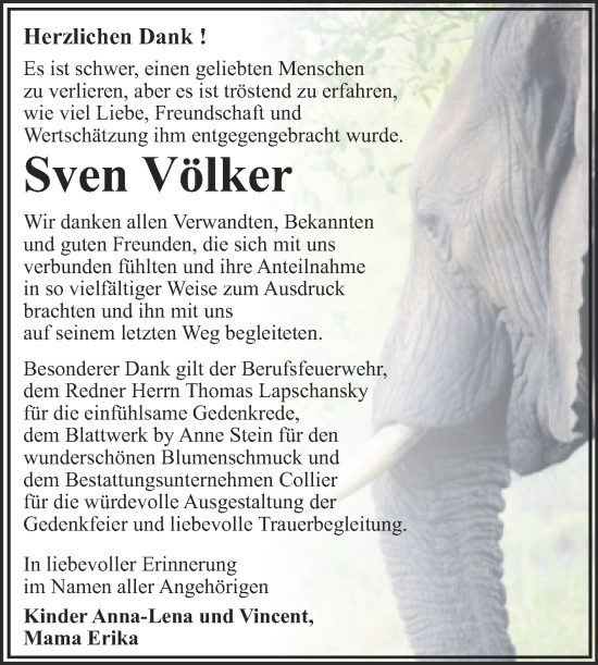 Traueranzeige von Sven Völker von Trauerkombi Dessau