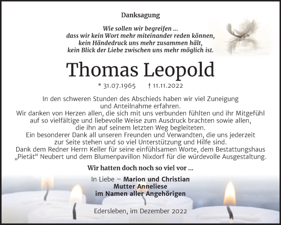 Traueranzeige von Thomas Leopold von Super Sonntag Sangerhausen