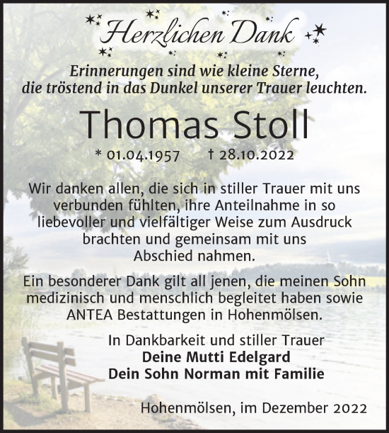 Traueranzeige von Thomas Stoll von Trauerkombi Weißenfels