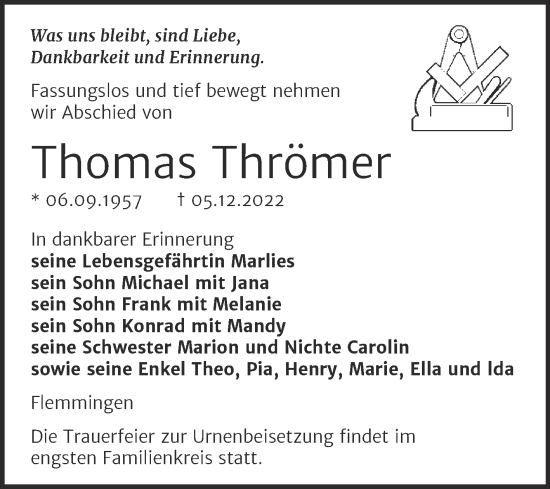 Traueranzeige von Thomas Thrömer von Wochenspiegel Naumburg/Nebra