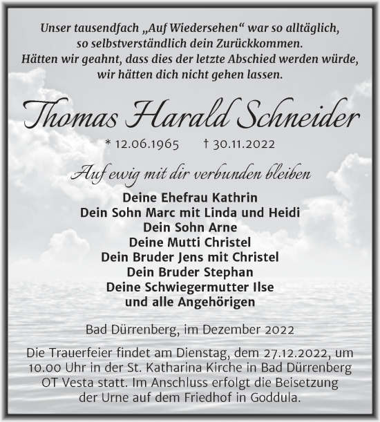 Traueranzeige von Thomas Harald Schneider von Trauerkombi Merseburg