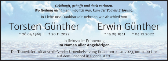 Traueranzeige von Torsten und Erwin Günther von Trauerkombi Bitterfeld
