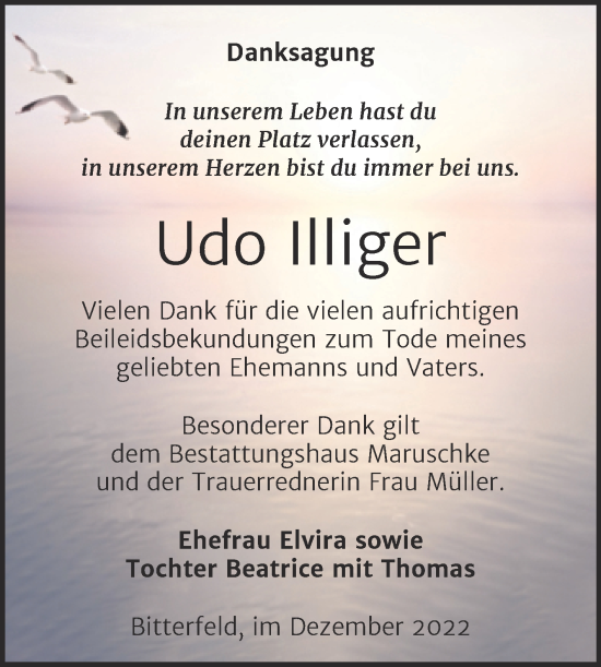 Traueranzeige von Udo Illiger von Trauerkombi Bitterfeld