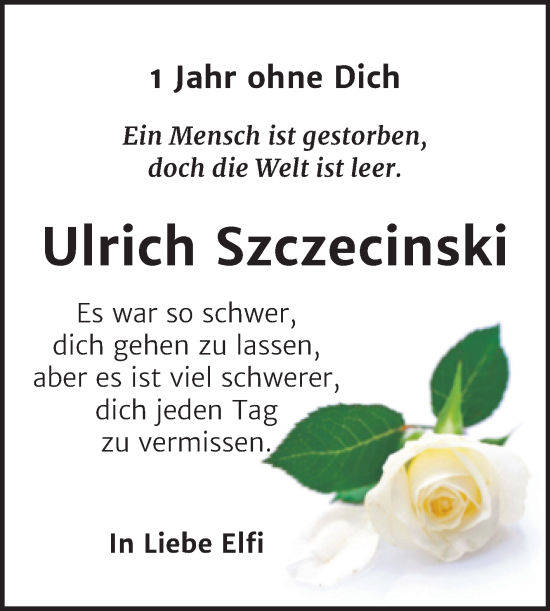 Traueranzeige von Ulrich Szczecinski von Trauerkombi Köthen