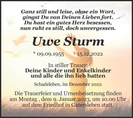 Traueranzeige von Uwe Sturm von Trauerkombi Aschersleben