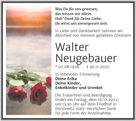 Traueranzeige von Walter Neugebauer von Trauerkombi Merseburg