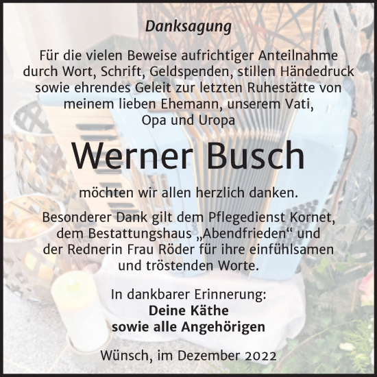 Traueranzeige von Werner Busch von Trauerkombi Merseburg
