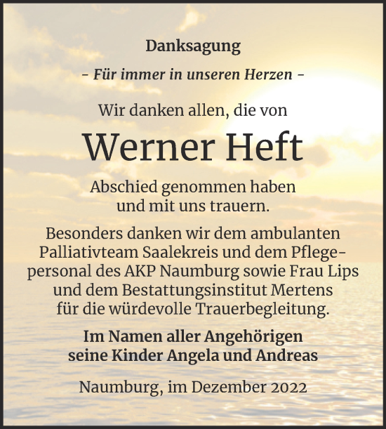 Traueranzeige von Werner Heft von Naumburger Tageblatt