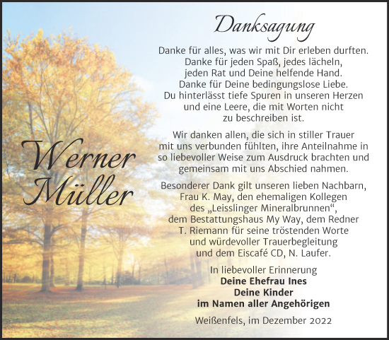 Traueranzeige von Werner Müller von Trauerkombi Weißenfels