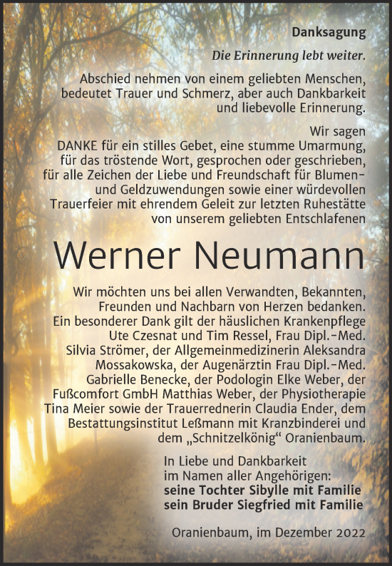 Traueranzeige von Werner Neumann von Trauerkombi Wittenberg