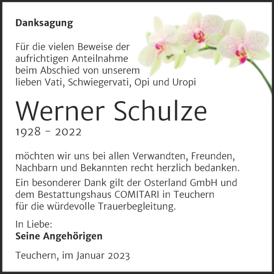 Traueranzeige von Werner Schulze von Trauerkombi Weißenfels