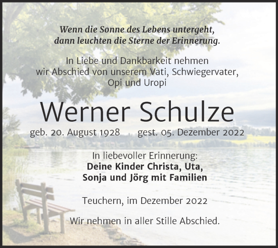 Traueranzeige von Werner Schulze von Trauerkombi Weißenfels