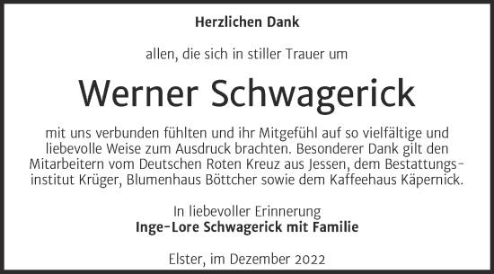 Traueranzeige von Werner Schwagerick von Trauerkombi Wittenberg