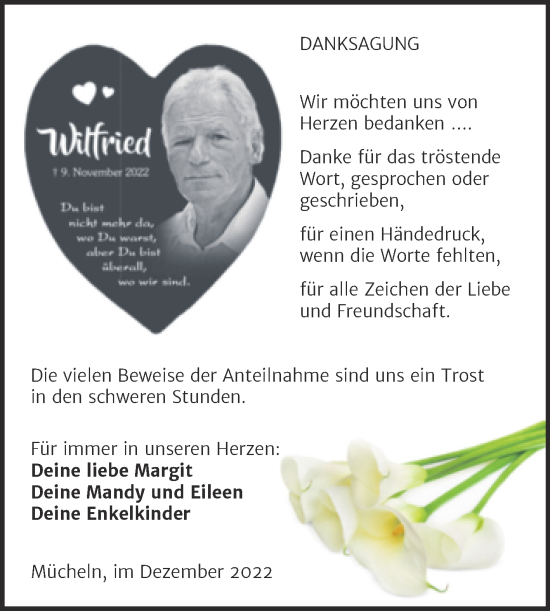 Traueranzeige von Wilfried  von Trauerkombi Merseburg