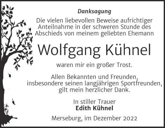 Traueranzeige von Wolfgang Kühnel von Trauerkombi Merseburg