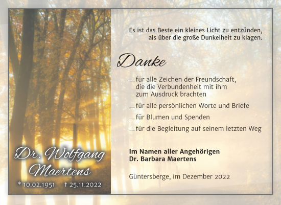 Traueranzeige von Wolfgang Maertens von Trauerkombi Quedlinburg