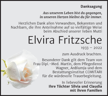 Traueranzeige von Elvira Fritzsche von Trauerkombi Weißenfels