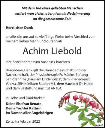 Traueranzeige von Achim Liebold von Trauerkombi Zeitz