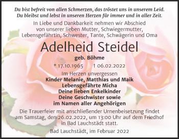 Traueranzeige von Adelheid Steidel von Trauerkombi Merseburg