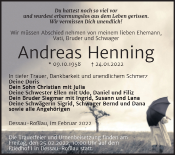 Traueranzeige von Andreas Henning von Trauerkombi Dessau