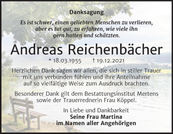 Traueranzeige von Andreas Reichenbächer von Wochenspiegel Naumburg/Nebra