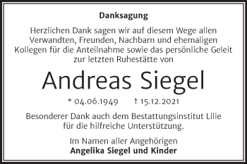 Traueranzeige von Andreas Siegel von Super Sonntag Dessau-Roßlau