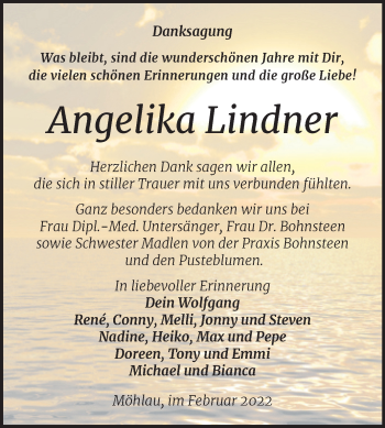 Traueranzeige von Angelika Lindner von Mitteldeutsche Zeitung