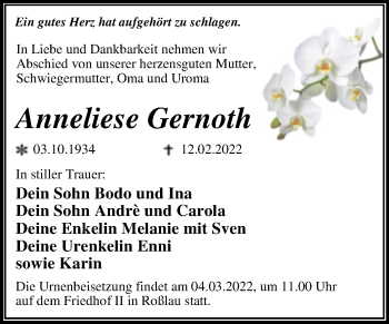 Traueranzeige von Anneliese Gernoth von Trauerkombi Dessau