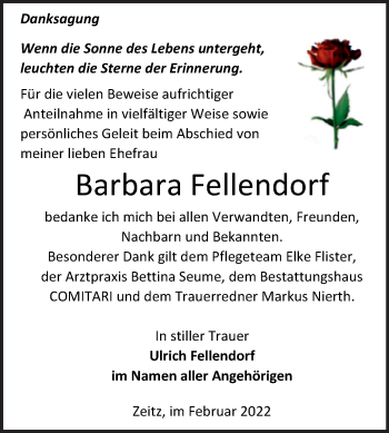 Traueranzeige von Barbara Fellendorf von Trauerkombi Zeitz
