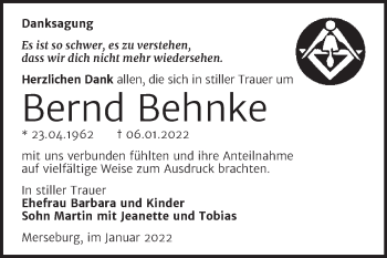 Traueranzeige von Bernd Behnke von Trauerkombi Merseburg