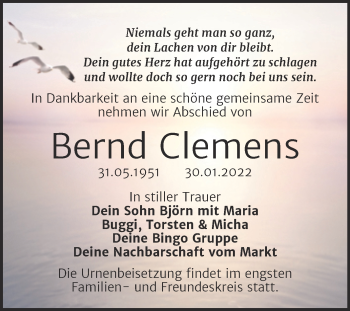 Traueranzeige von Bernd Clemens von Trauerkombi Bitterfeld
