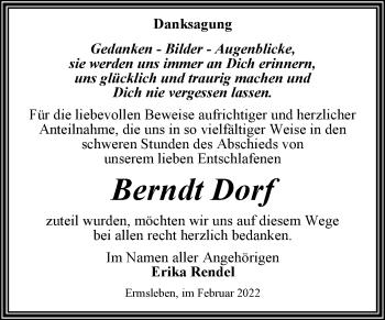 Traueranzeige von Berndt Dorf von Trauerkombi Quedlinburg